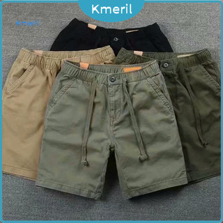 Shorts Masculinos De Verão , Cor Sólida , Bolso Com Cordão , Cintura Elástica , Meia Calça , Roupa Casual Solta , Cargo