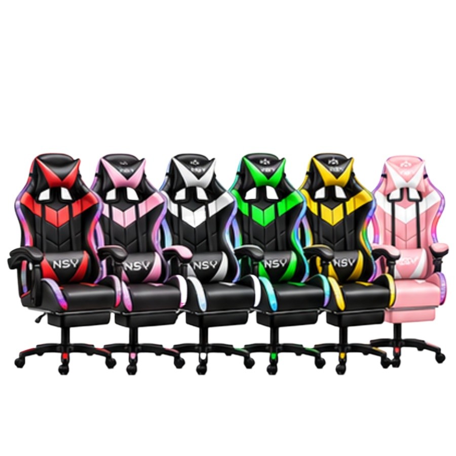 Cadeira Gamer Giratória Reclinável Estofado Cores Couro RGB