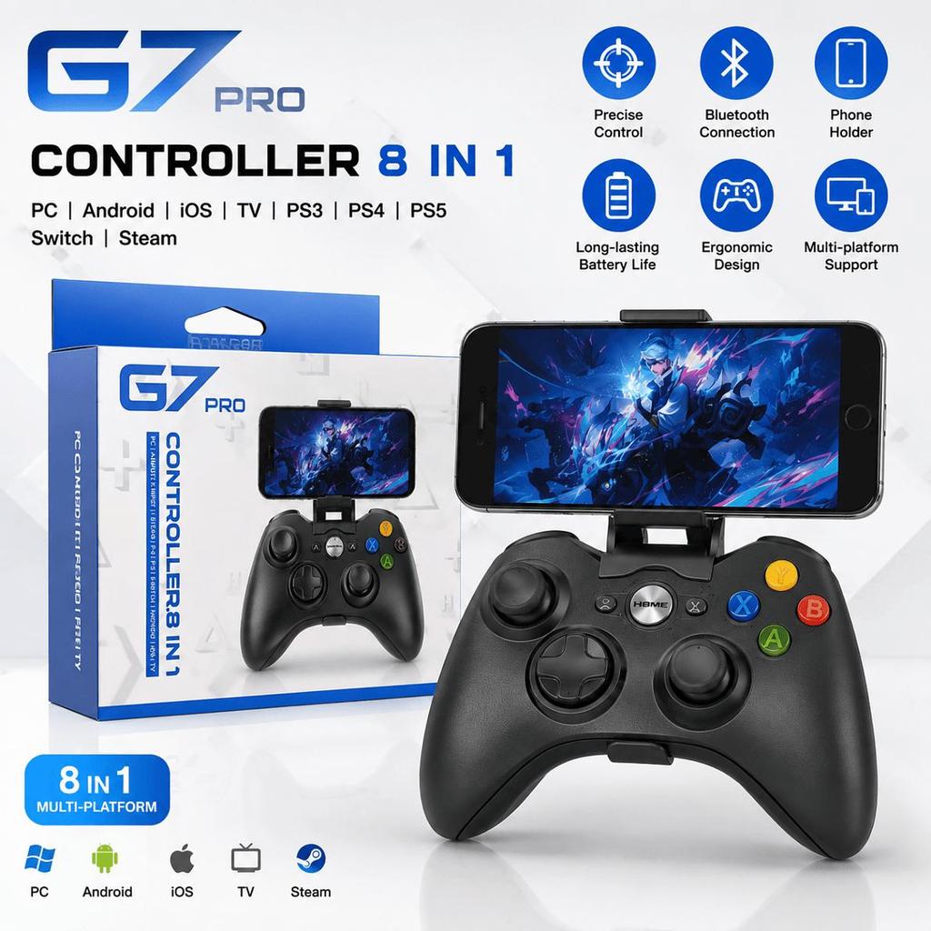 Controle Gamer G7 Pro 8 em 1 Bluetooth para PC, Android, iOS, TV e Consoles