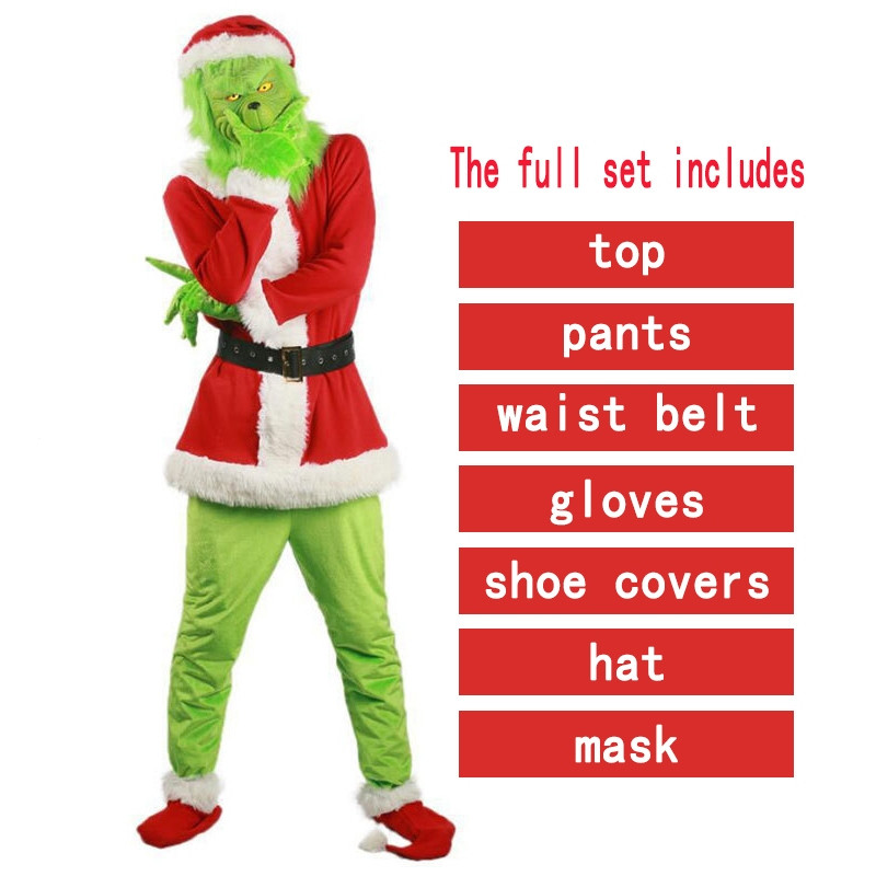 Conjunto De Acessórios Para Fantasia De Cosplay Grinch De Natal E Halloween Com Chapéu De Papai Noel Máscara De Látex Fe