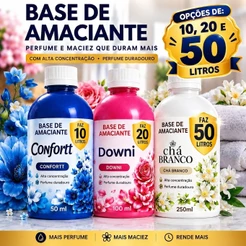 Base Amaciante Concentrada Cheiroso 250ml 100ml 50ml Rende até 10 20 50 litros Tipo Perfumado Rendimento Cheiroso