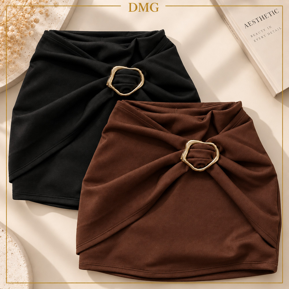 Kit 2 Short Saia Feminino Com Fivela Dourada Elegante Moderno Confortável