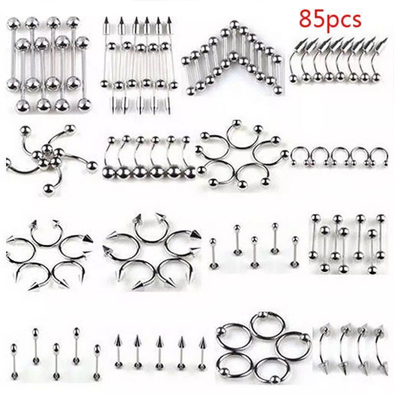85 Pcs Língua Unhas Conjunto Misto Piercing Rosca Europeu Americano Nariz Unhas Sobrancelha Unhas Lábios Unhas Umbilicai