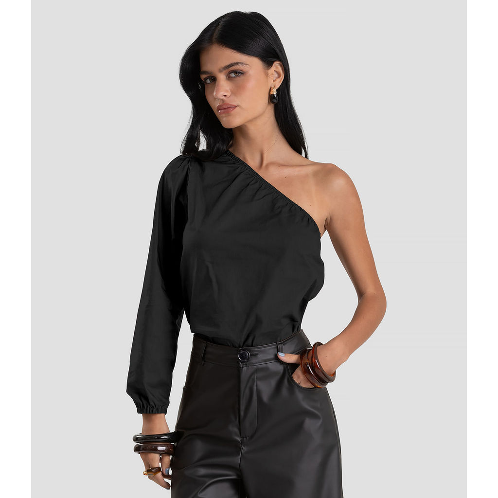 Blusa Feminina Manga Única em Tricoline Dianna Preto