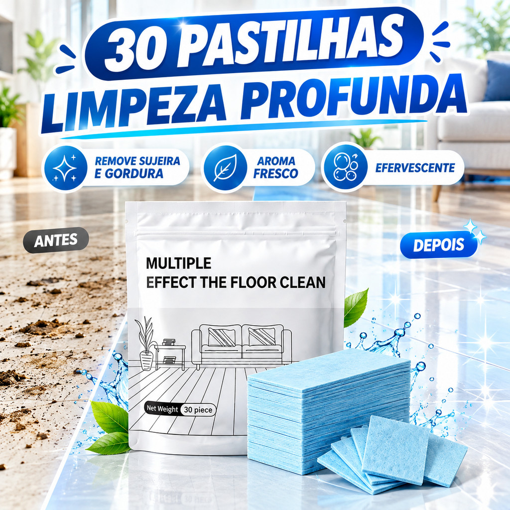 30 Pastilhas para Limpeza de Pisos, Limpador de Piso Efervescente Multiuso, Remove Sujeira e Gordura, Aroma Fresco
