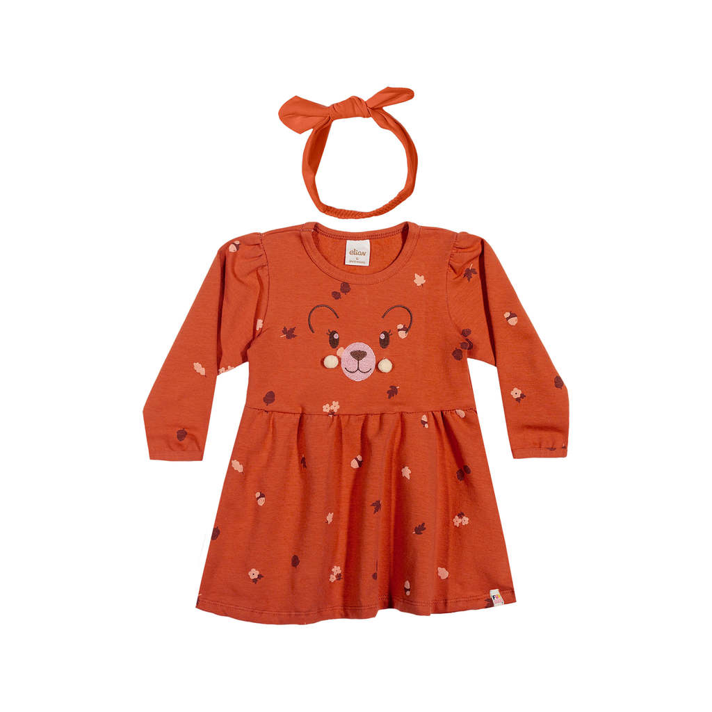 Vestido Bebê Menina Com Faixa de Cabelo Elian Laranja · foto 2