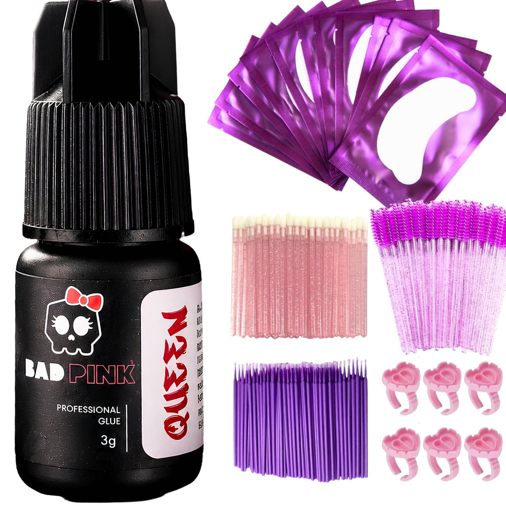 Cola Adesivo Bad Pink Queen 3ml Para Extensão De Cílios Preto