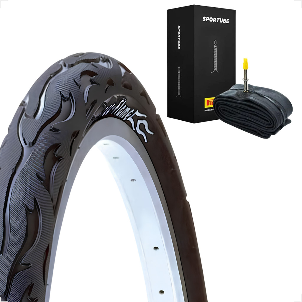 Pneu Bicicleta Kenda Flame Aro 29 2.125 Balão + camara de ar Pirelli 29 Bico Fino freeride grau