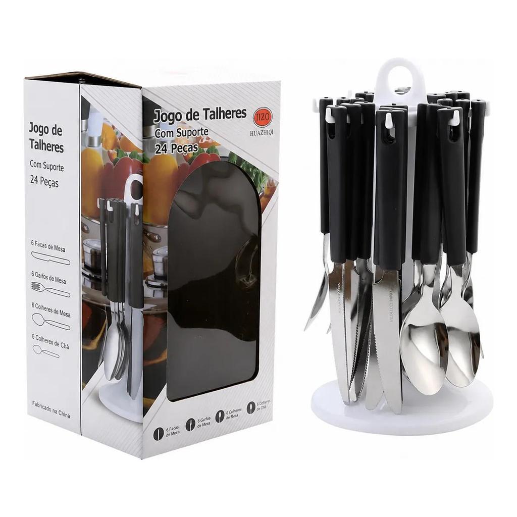 Imagem Faqueiro 24 Peças Inox Com Suporte De Faqueiro Organizador