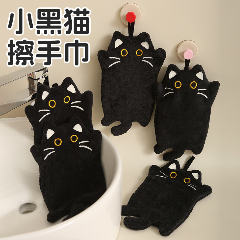 Bonito gato preto pendurado toalha de mão almofada de isolamento de cozinha engrossado absorver água não é fácil de perd