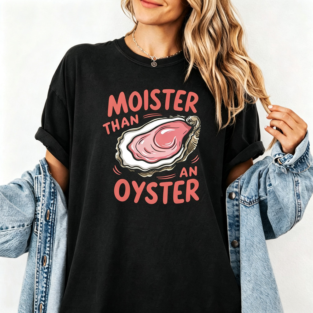 Camiseta Feminina Estampa Ostra Vermelha e Preta Moderna Confortável Atemporal Estilo Casual