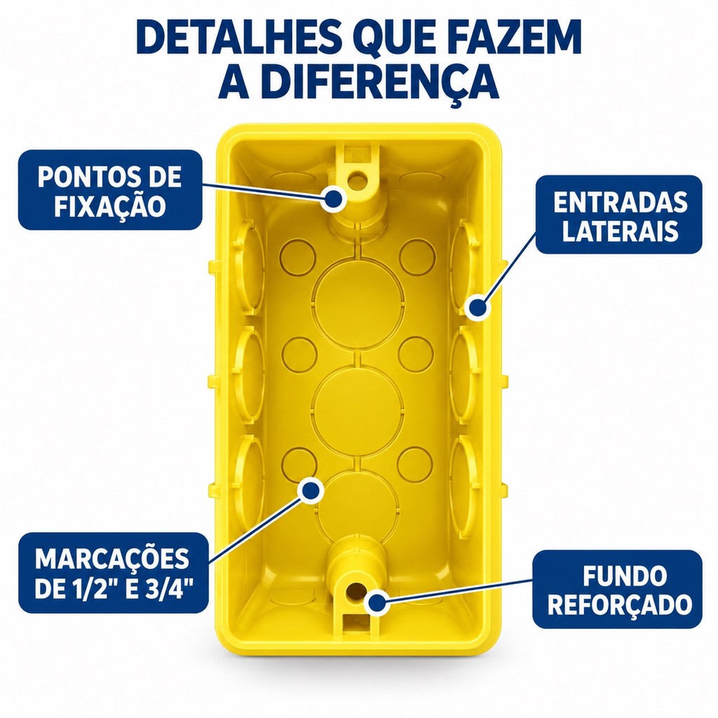 Kit 100 Caixa Caixinha de Luz 4x2 Reforçada P/ Tomada Interruptor Embutir Amarelo / Preto — imagem 2 de 2