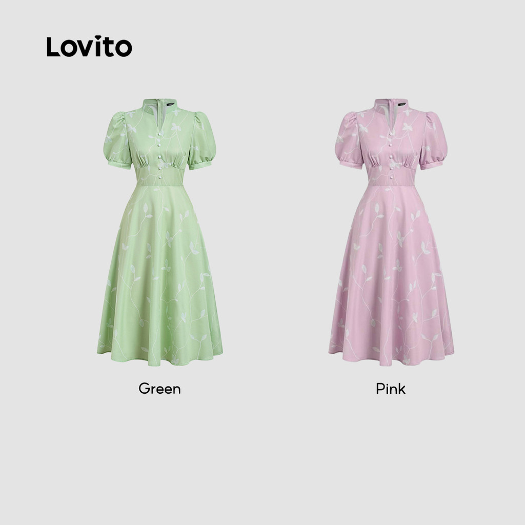 Lovito Elegante Vestido Primavera-Verão Verde Feminino L157ED284