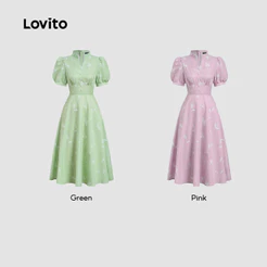 Lovito Elegante Vestido Primavera-Verão Verde Feminino L157ED284
