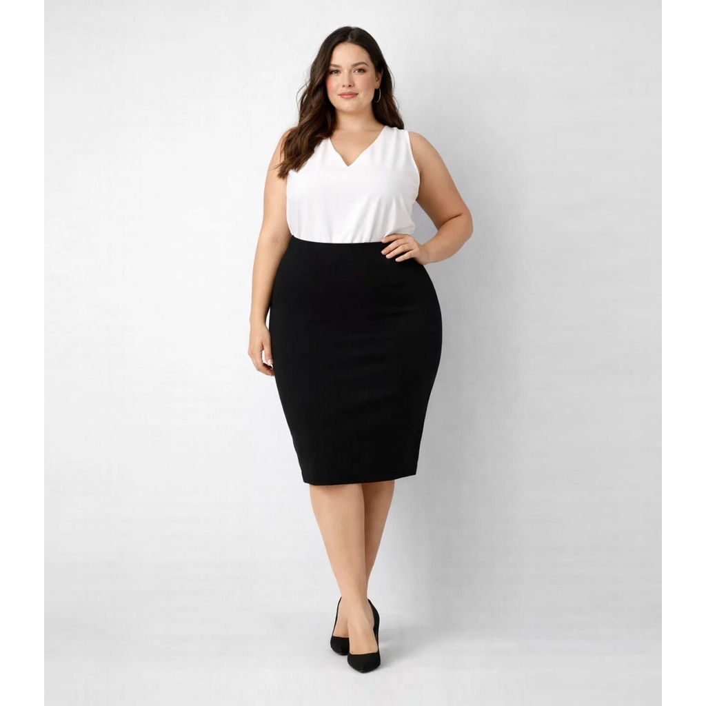 Saia Feminina Plus Size Em Bengaline Renaluci Preto