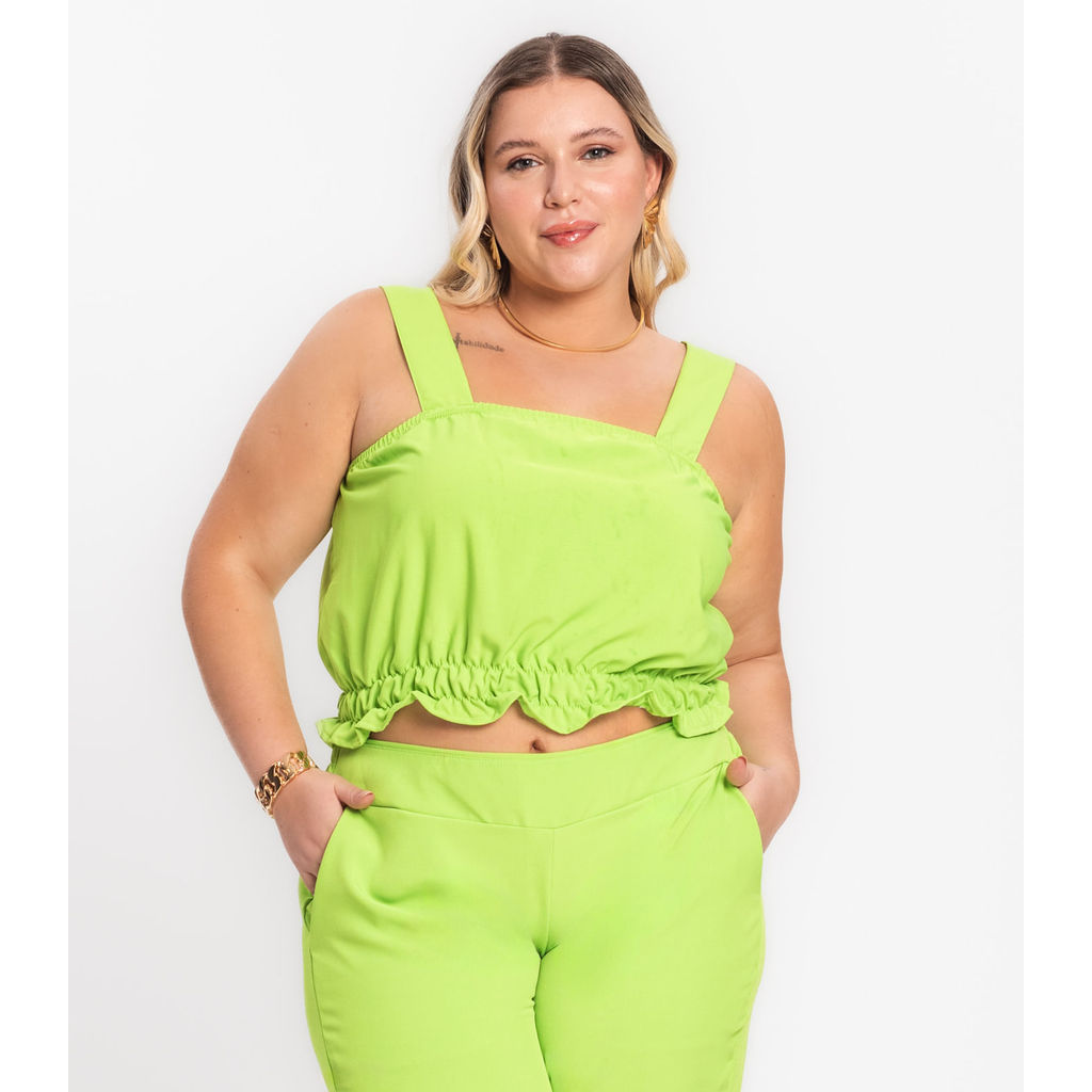 Regata Cropped Plus Size Neon Secret Glam Verde