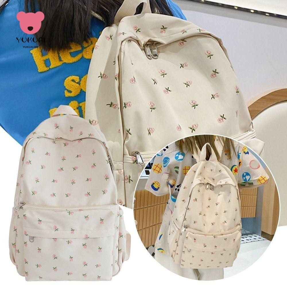 Mochila escolar YUKUASDO, com padrão floral resistente ao desgaste, fabricada em nylon leve, modelo 3S4U.