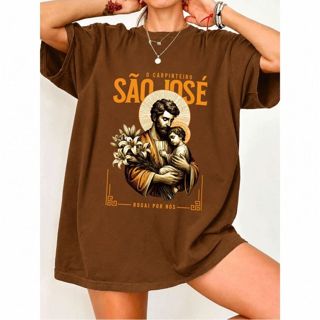 [Camiseta Premium em Algodão Puro] MIA Camiseta Feminina São José Religioso Algodão