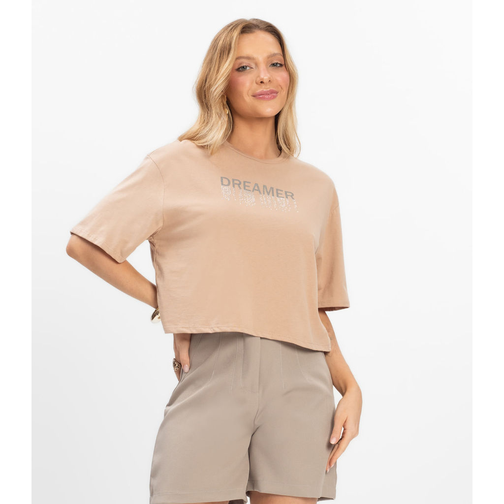 T- Shirt Feminina Meia Malha Rovitex Marrom