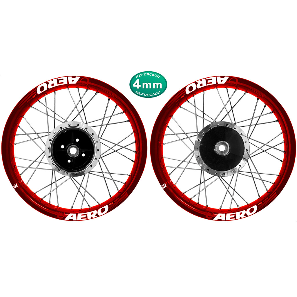 Par Roda Jante Alumínio Viper Aero Vermelho Ybr Factor 125 Diamantado Disco Tambor Raios 4mm Cromado