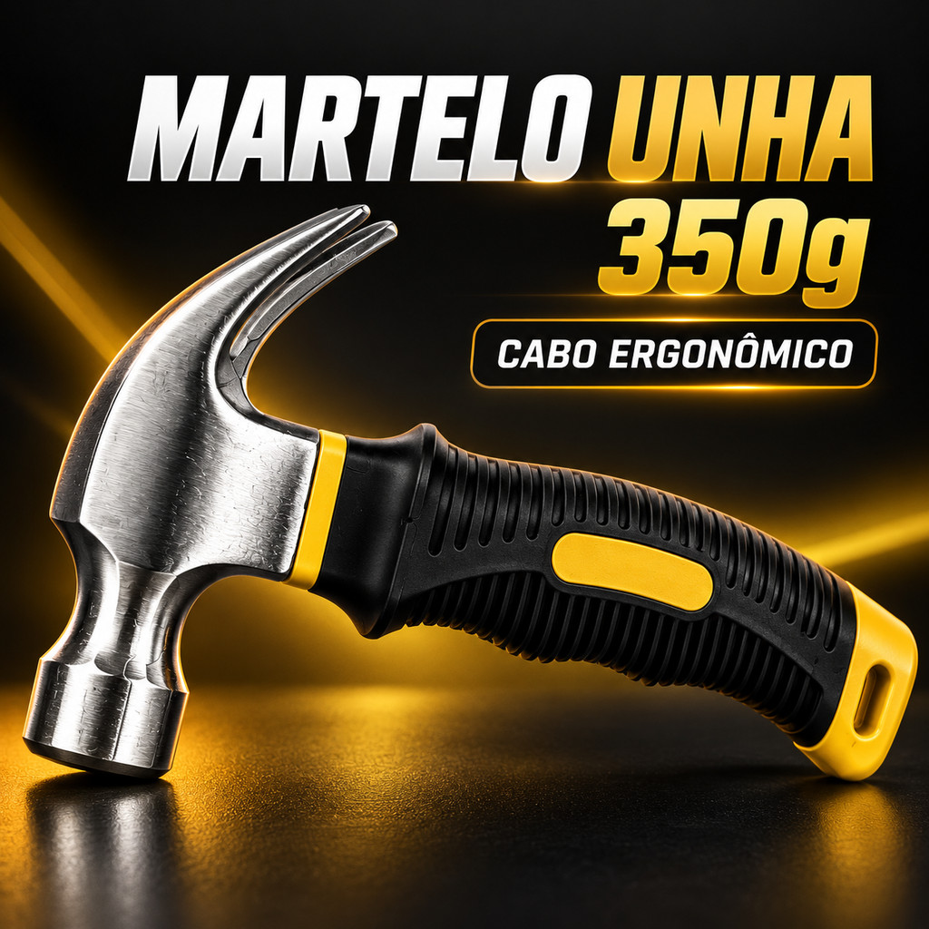 Mini Martelo Compacto Unha Curva Aço Carbono Cabo Emborrachado Fibra de Vidro Profissional