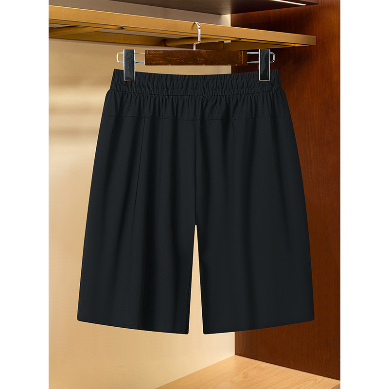 Novos homens simples estilo Casual preto calças cortadas verão fino cintura elástica gelo seda esportes Shorts soltos