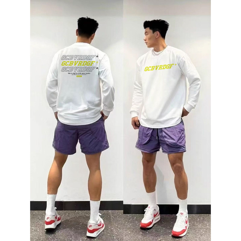 Street wear estilo americano rua carta impressão de manga comprida camiseta masculina 2026 primavera outono roupa interi