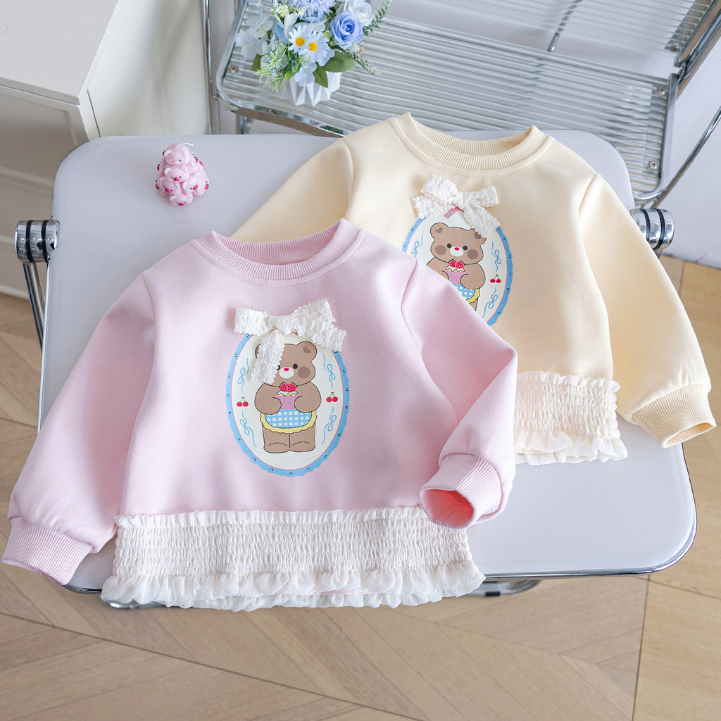 Meninas dos desenhos animados moletom 25 primavera outono novo estilo coreano bonito urso impressão topo crianças All-Ma