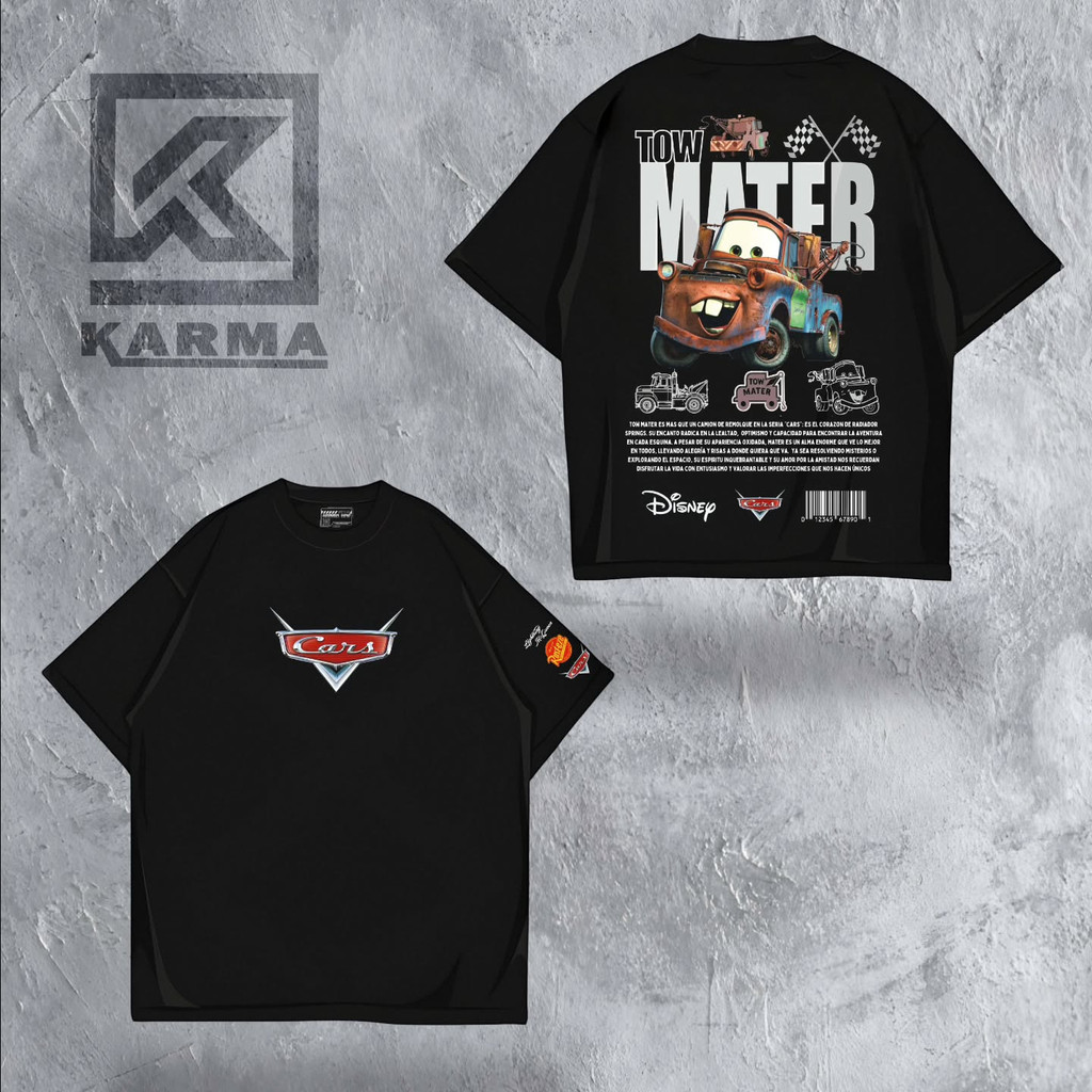 Camiseta Masculina Estampa Personagem Mater Carros Disney Preta Confortável Estilosa Divertida Streetwear