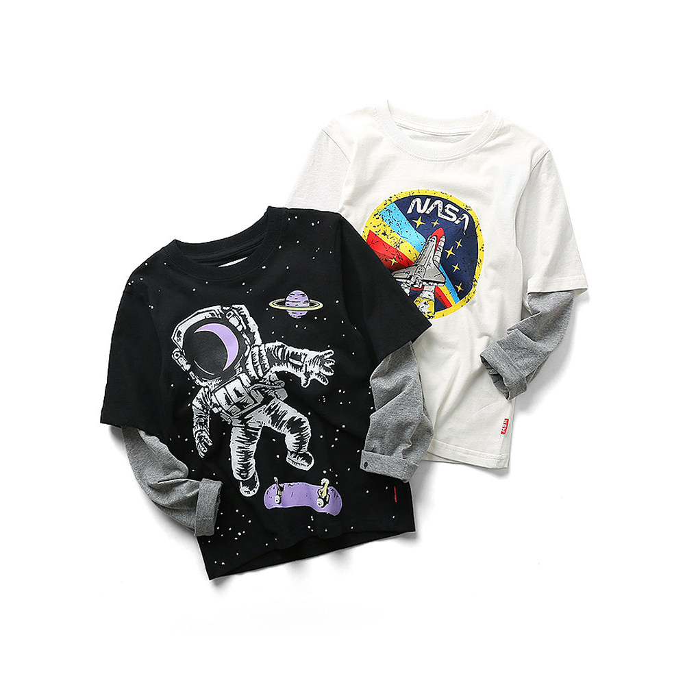 [Estoque de limpeza] Primavera outono meninos camiseta de manga comprida médio grande crianças moda camiseta bebê elegan