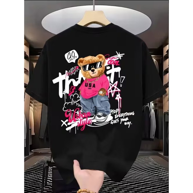Camiseta Manga Curta Estampada Urso Divertida Confortável Linda Moderna Estilosa Moda Casual Tendência Verão