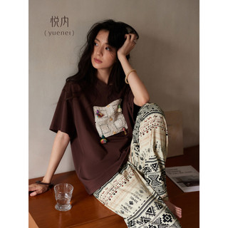 Yue pijamas internos femininos verão verão puro algodão calças de manga curta Loungewear Retro Casual tamanho grande est