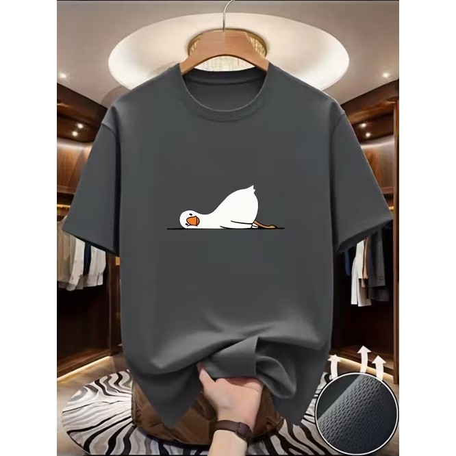 Camiseta Manga Curta Estampada de Pato Confortável Fofa Divertida Estilosa Moderna para Uso Casual Moda Tendência Verão