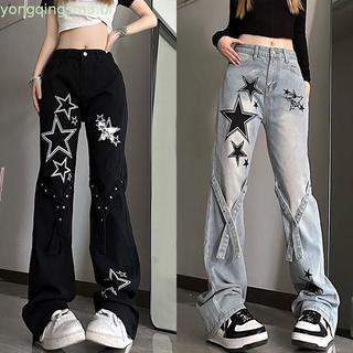 Weila Ins Style Star Print Y2K Subculture Trend Calças De Ganga Femininas De Cintura Alta Casual Slimming Loose Fitting