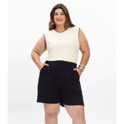 Shorts Feminino Plus Size Com Bolsos Secret Glam Preto
