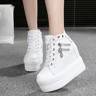 Primavera branco invisível interior aumentando sapatos femininos 12cm outono sola grossa plataforma Casual de alta quali