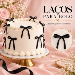 Kit Laços de Cetim Prontos para Bolo Vintage, Topo de Bolo e Decoração de Festa – Apenas Laços