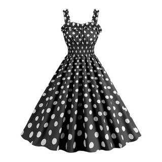 Vestidos De Verão Femininos Vintage Cinta Espaguete Casual Polka Dot Print 50s Linha Elegante Festa À Noite Midi Vestido