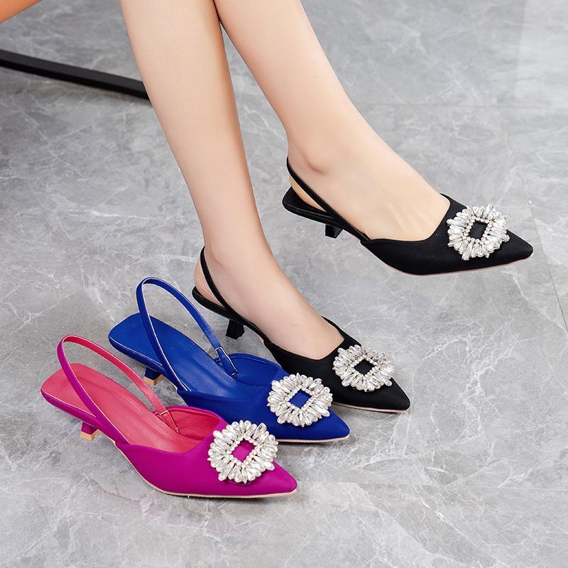 35-43 sapatos femininos de tamanho grande 41 influenciador Baotou sandálias de salto médio feminino 42 passeio strass fi