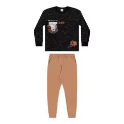 Conjunto Longo Infantil Menino Malha Rajada Elian Preto