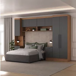 Conjunto de Guarda-Roupa Modulado 5 Peças 7 Portas 6 Gavetas Viena Yescasa Marrom/Nogal/Grafite Grafite/Nogal