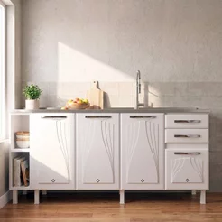 Balcão de Cozinha para Pia em Aço 4 Portas 2 Gavetas com Nichos 180cm Star New Branco