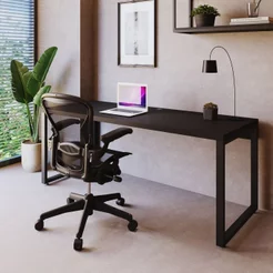 Escrivaninha Mesa Escritório Yon Presidente 190x70x75 190cm Industrial Preto Preto