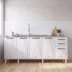 Balcão de Cozinha para Pia em Aço 5 Portas 2 Gavetas sem Tampo 200cm Star New Branco Branco