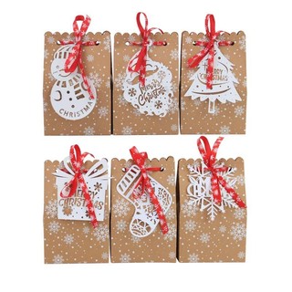 24 caixa de doces natal papel Kraft floco de neve sacos de papel 6 tipos cartão Laser saco de biscoito saco de doces