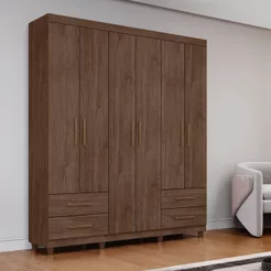 Guarda Roupa Casal 6 Portas 4 Gavetas Califórnia Marrom/Cacau Cacau