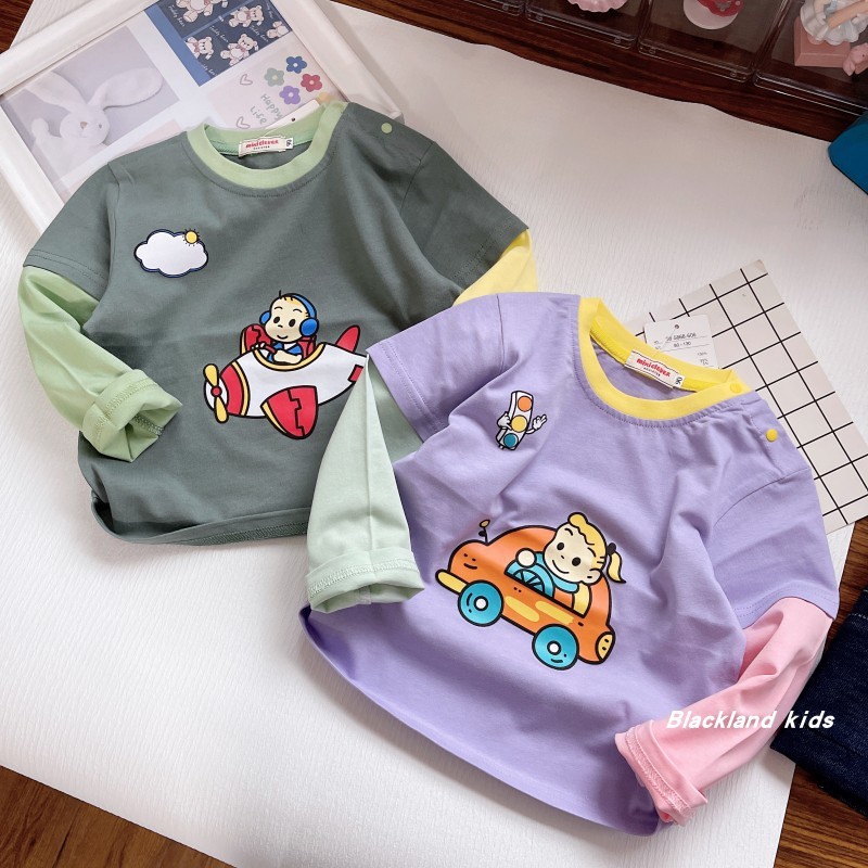 Estilo Harada!Estilo japonês crianças costura camiseta primavera outono meninos meninas puro algodão camiseta de manga c