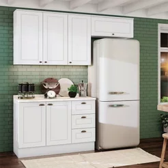 Cozinha Compacta Modulada com Tampo 3 Peças 6 Portas 3 Gavetas Emily Espresso Móveis Branco/HP/Cal Branco HP/Calcare