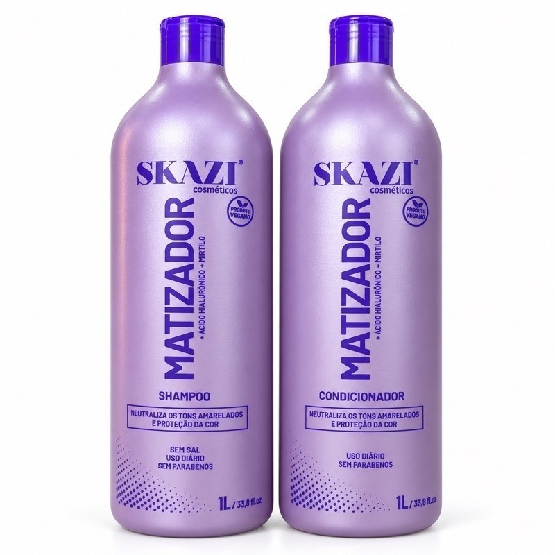Kit Skazi Vegano Shampoo E Condicionador Matizador Acido Hialuronico e Mirtilo 1 Litro