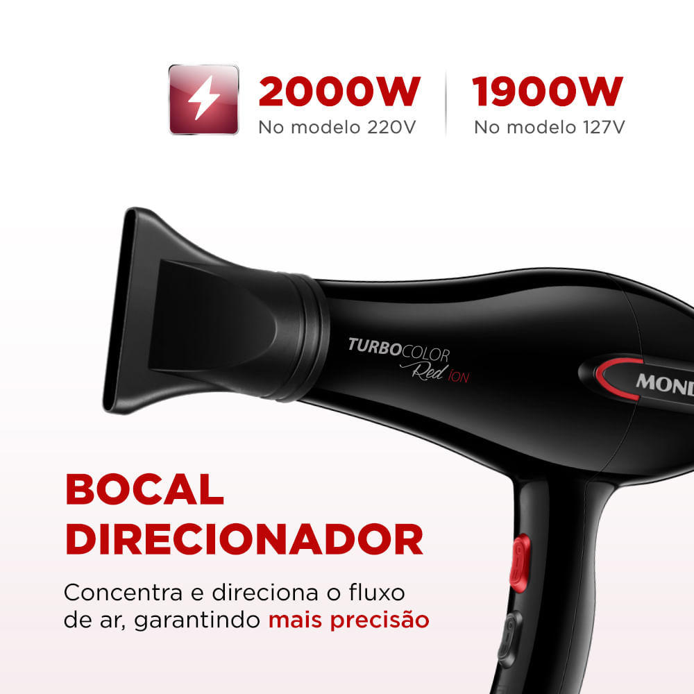 Secador de Cabelo Mondial Turbo Color Red SC-41 Preto 1900W - 220V — imagem 2 de 2